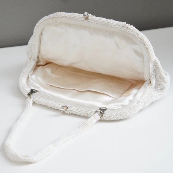 Vintage Ivory Beaded Pearl Evening Bag Clutch by Magid - Picture 6 of 16